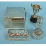 A novelty silver pin cushion in the form of an anvil and two hammers, Birmingham 1910 (a/f), an