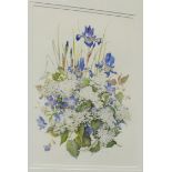 Rosaleen Wain S B A IRIS, PERIWINKLES AND OTHER FLOWERS Signed watercolour, 44.5 x 32cm.
