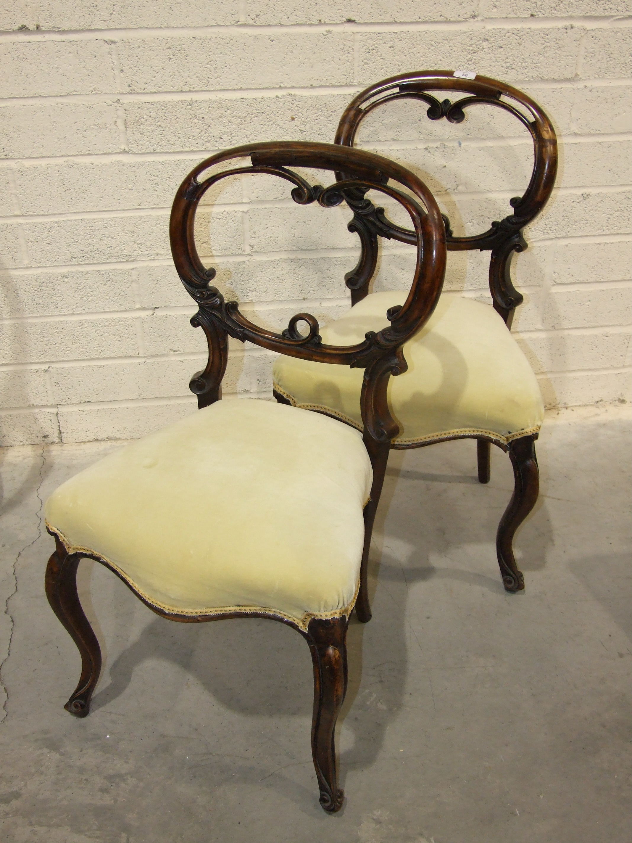 An Edwardian boxwood and ivory inlaid two-seat hall chair on cabriole legs, (in need of restoration) - Image 2 of 2