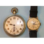 A gents Smiths de Luxe 9ct-gold-cased wrist watch with Arabic numerals and seconds subsidiary, B R