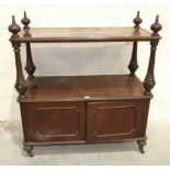 A Victorian walnut two-tier dinner wagon, the upper tier with moulded edge on carved turned