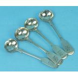 A set of four fiddle pattern silver salt spoons, Exeter 1849, (4).