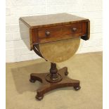 A William IV mahogany work table, the rectangular top with two drop leaves above a drawer and half-