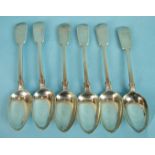 Five Victorian fiddle pattern dessert spoons by Chawner & Co, London 1867 and an Exeter silver