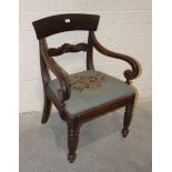 A set of six Victorian mahogany balloon-back dining chairs, each with leather upholstered serpentine
