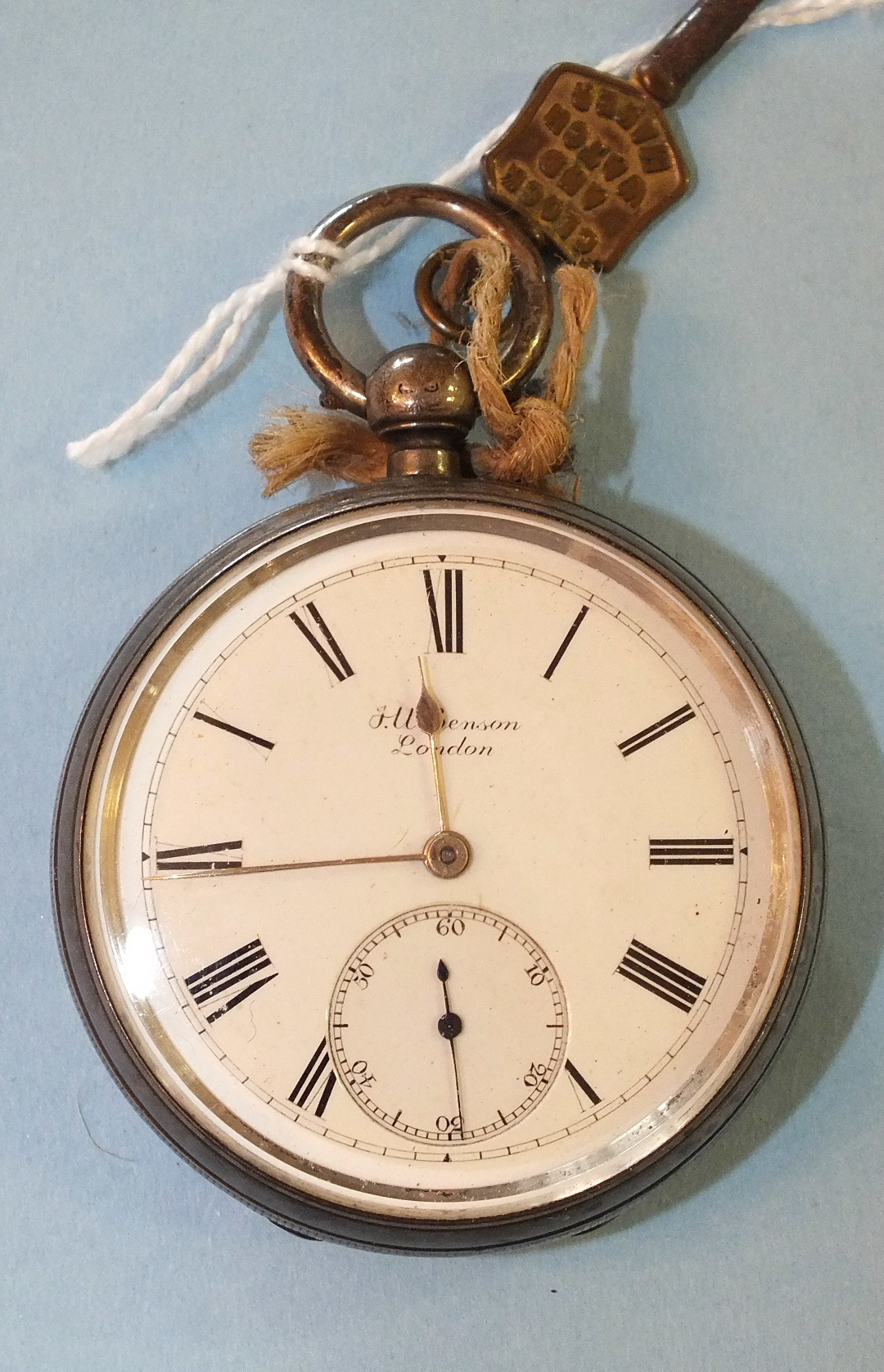 J W Benson, an open-face key-wind pocket watch, "The Ludgate Watch", with engine-turned silver case,