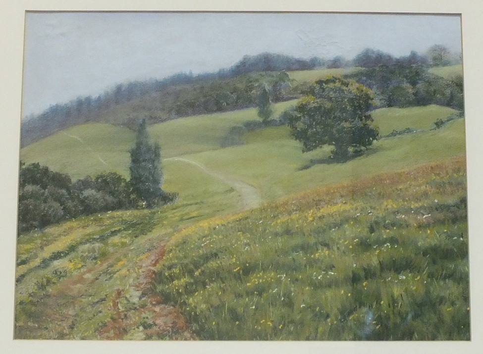 Lionne Crossley WALK TO ASH Framed pastel, signed and titled label verso, 33 x 43.5cm.