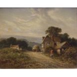 19th Century English School FIGURES IN A HAYCART OUTSIDE AN INN Initialled oil on canvas, 19 x