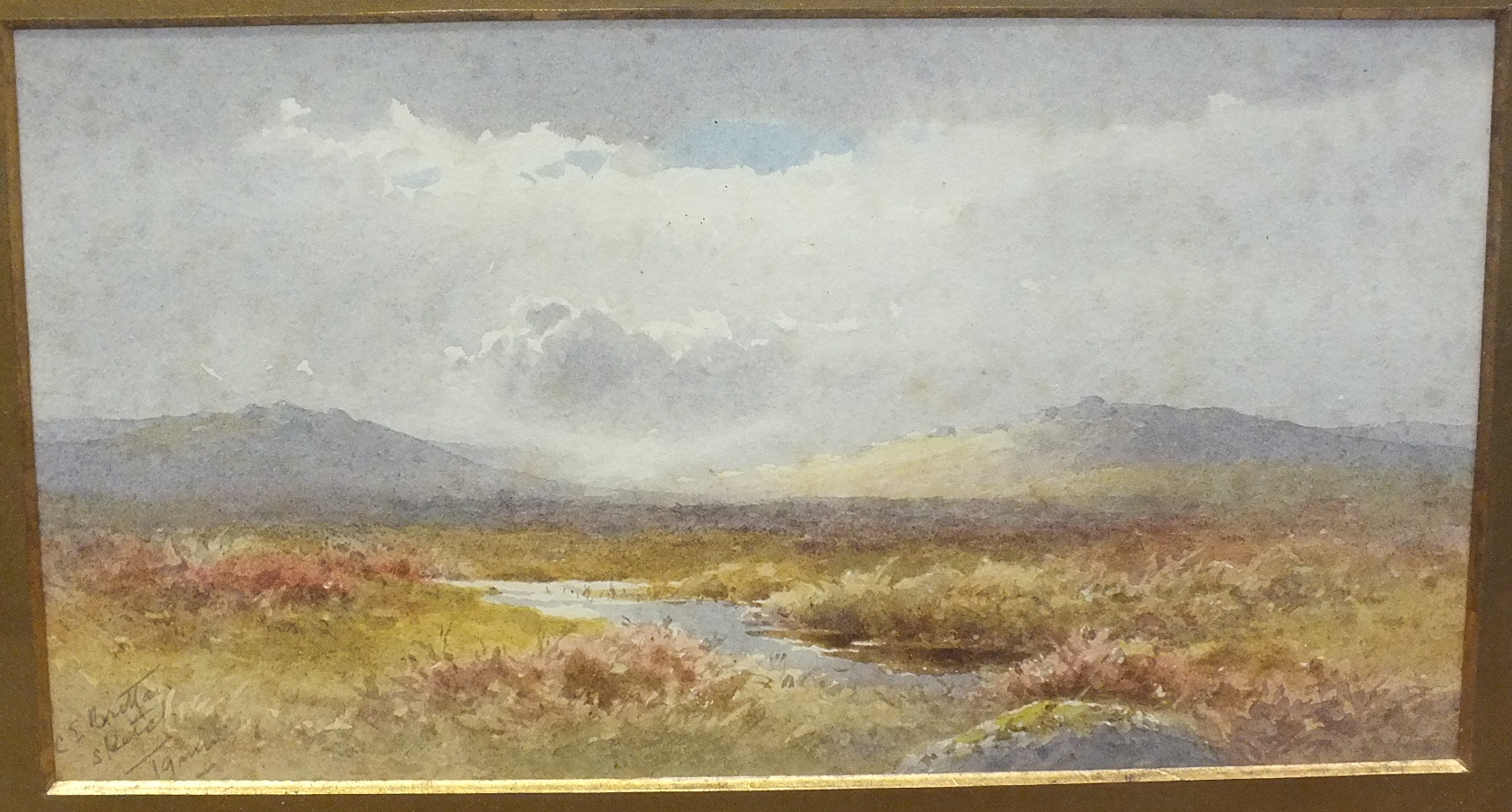 Charles Edward Brittan (1870-1949) MOORLAND SCENE Watercolour sketch, labelled verso. - Image 2 of 2