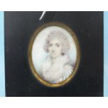 19th Century English School MINIATURE PORTRAIT OF A YOUNG WOMAN WEARING A DOUBLE STRING OF PEARLS