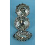 Two matching silver circular bonbon dishes with pierced and embossed decoration, makers WA, and
