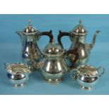 A silver five-piece tea and coffee service of baluster form with scroll spouts and pineapple