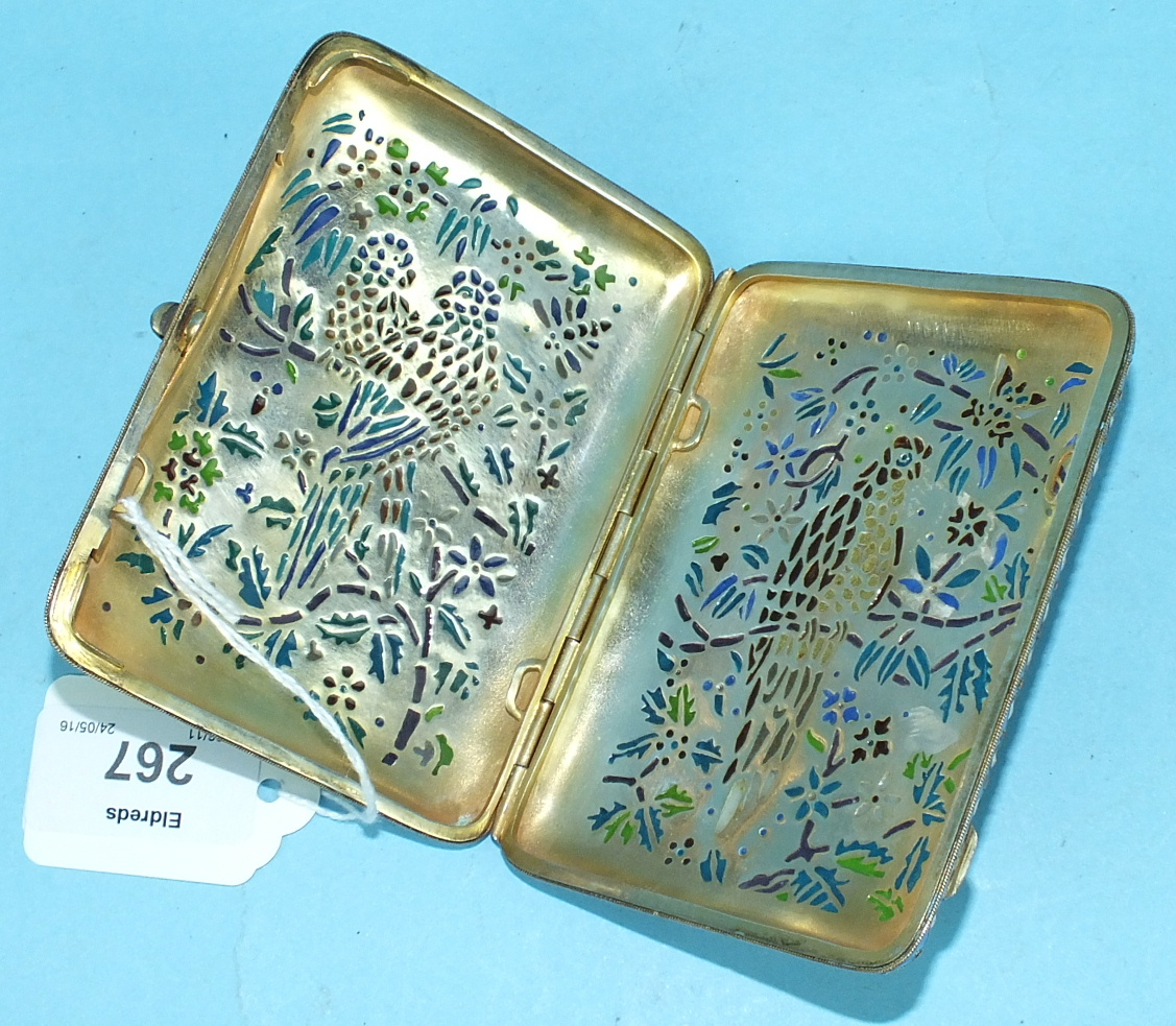A Russian silver gilt and plique-à-jour enamel cigarette case, each hinged side decorated with a - Image 4 of 8