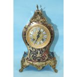 A Victorian ebonised and Boulle mantel clock, the gilt metal dial with ceramic numerals and gong
