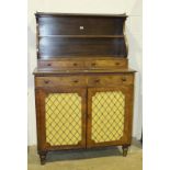 A Regency rosewood chiffonier, the associated top with two shelves and two small drawers above the