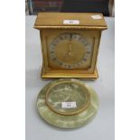 A Luxor brass cased striking mantel clock, the dial marked Ollivant & Botsford, 19cm high and an