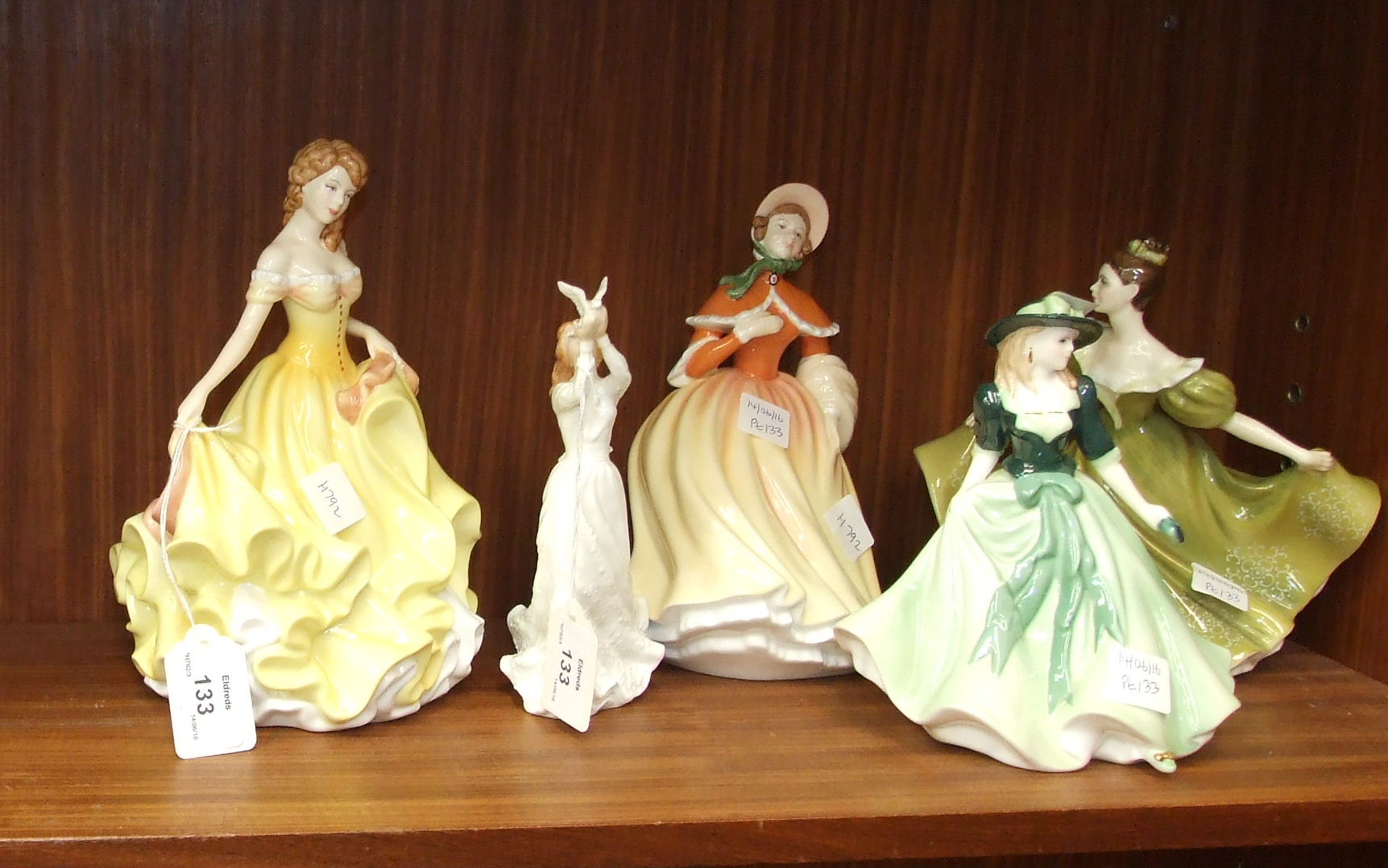 Four Royal Doulton figurines, 'Summer' HN5322, 23cm, 'Thinking of You' HN3124, 17cm, 'Autumn'