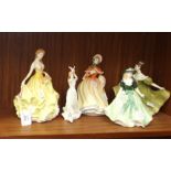 Four Royal Doulton figurines, 'Summer' HN5322, 23cm, 'Thinking of You' HN3124, 17cm, 'Autumn'