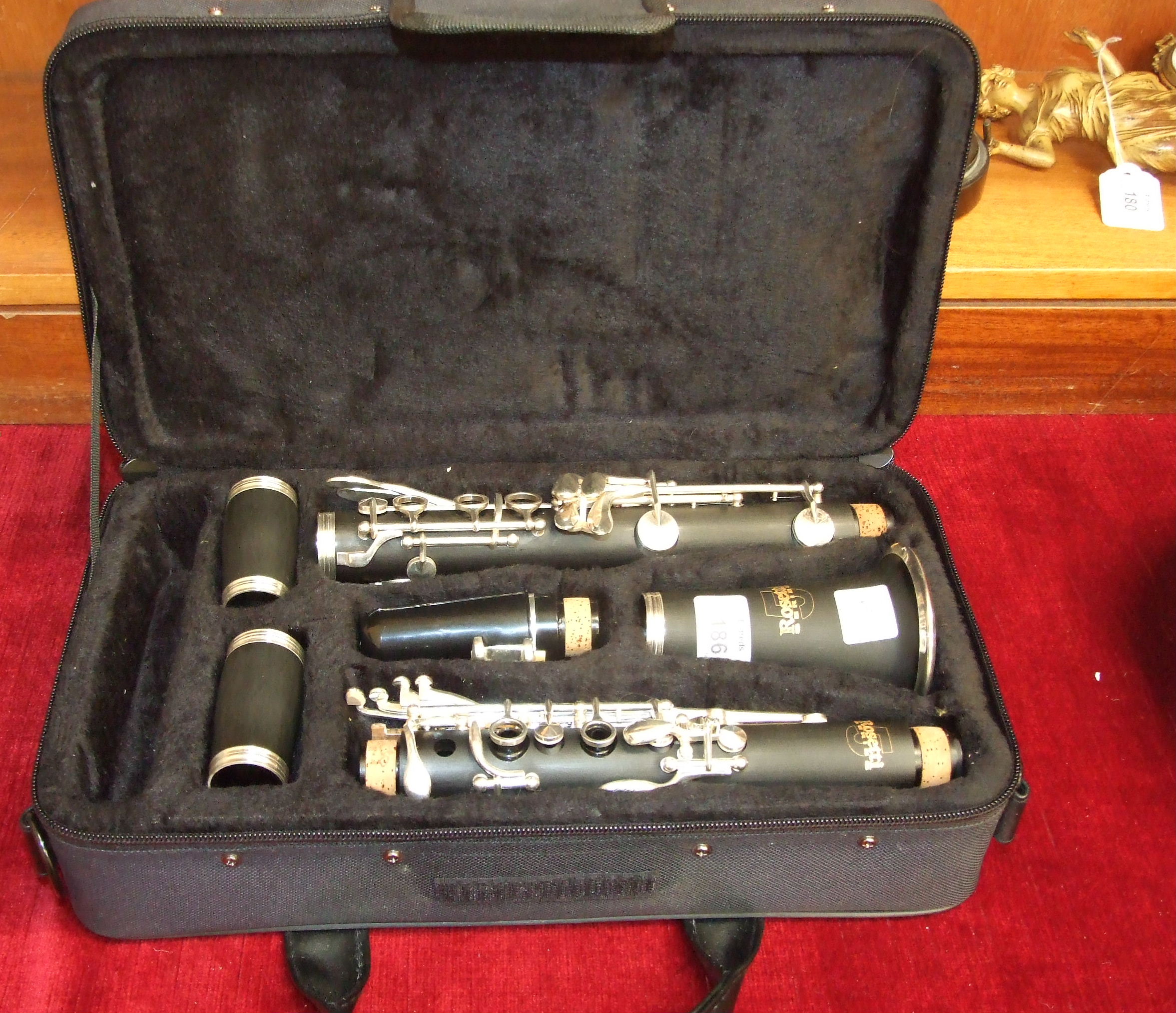 A modern Rosetti clarinet in carrying case.