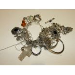 A pair of large silver hoop earrings and a quantity of silver and white metal jewellery, total