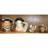 Four Royal Doulton character jugs, 'Henry VIII' D6642, 17.5cm, 'Anne of Cleves' D6653, 18cm, 'The