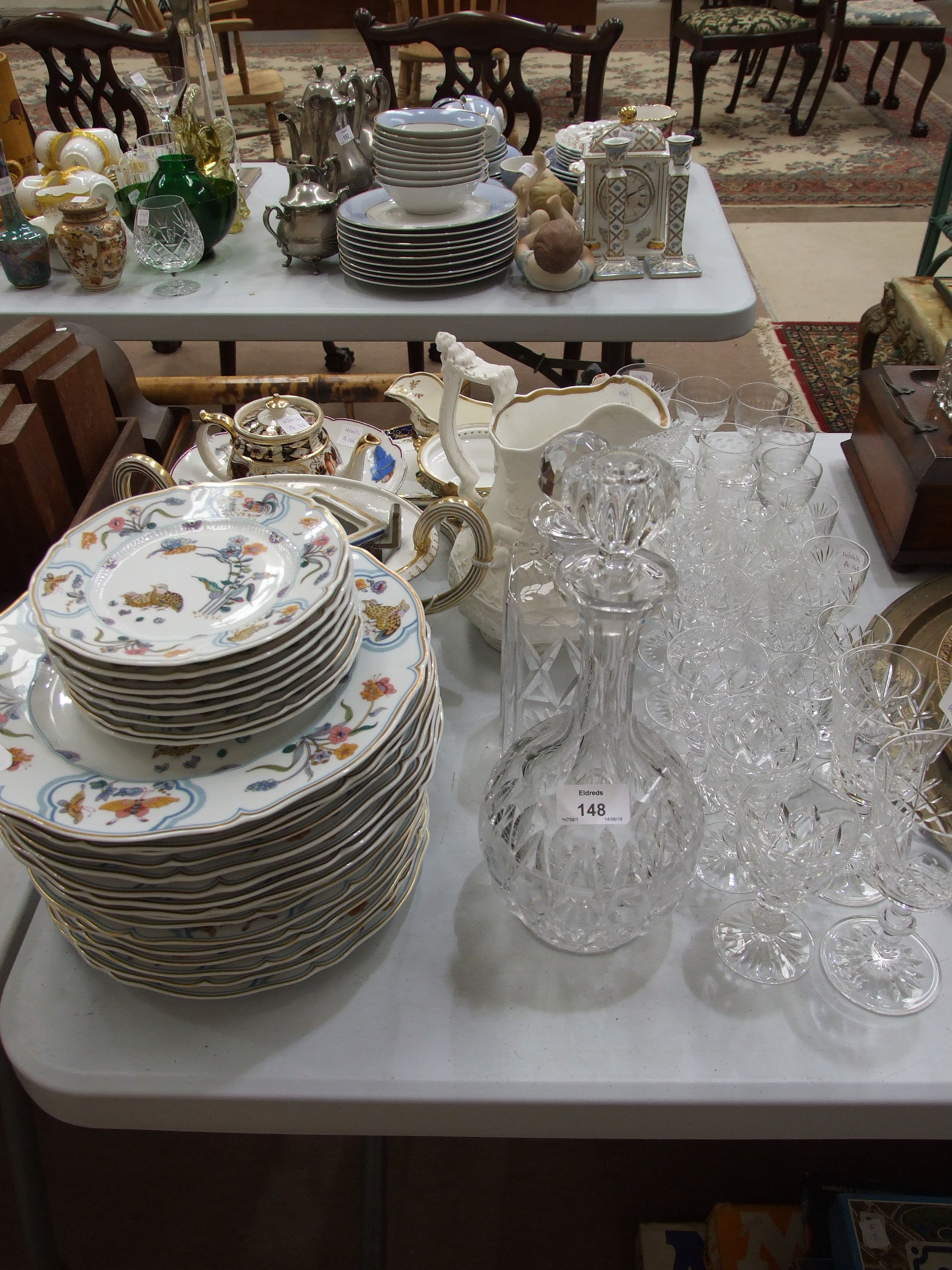 Twenty-four pieces of Limoges 'Haviland' dinnerware, other dinnerware and ceramics, glass decanters,