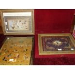 A 20th century Iranian signed painted and gilt panel with central painted palace within a