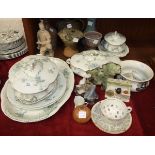 Seven pieces of Ridgways 'Blue Flora' dinnerware and other ceramics.