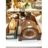 An oak-cased chiming mantel clock, 23cm high, two smaller mantel timepieces, a pair of Scheffel Zoom