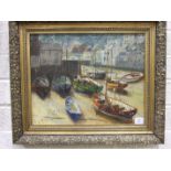 John de Barr, 'Beached fishing boats, Fowey', a signed oil painting on canvas, dated 1987, 38.5 x