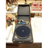 A vintage portable wind-up table-top gramophone, (a/f).