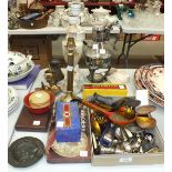 Two onyx table lamps, a small quantity of plated cutlery and other metalware and miscellaneous