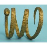 A silver gilt wire mesh snake bracelet, 64cm long, 28g.