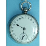 An unusual Victorian silver-cased key-wind open-face pocket watch, the white enamelled dial numbered