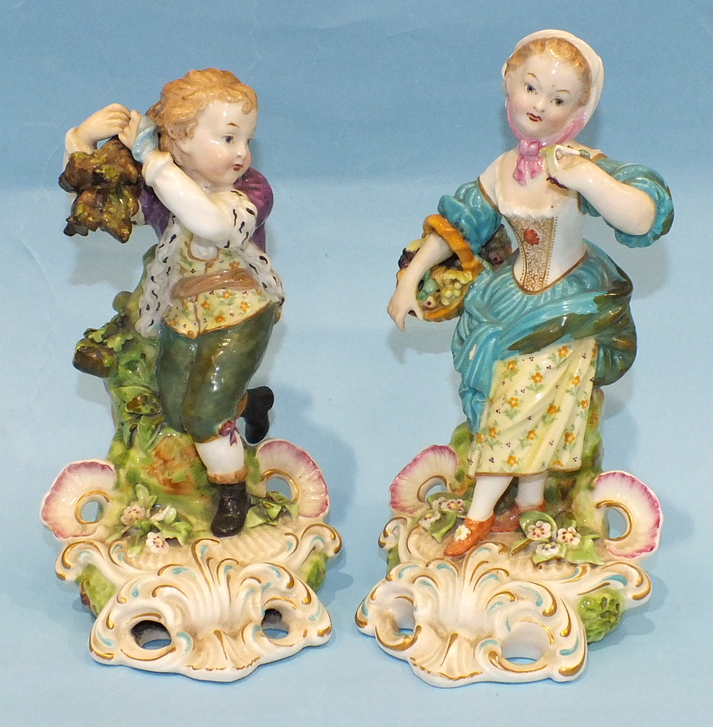 A pair of mid-19th century Derby porcelain figures of the seasons, being Summer and Autumn,