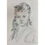 R O Lenkiewicz, a signed pencil sketch on paper, portrait of a young girl, 42.5 x 29.5cm and another