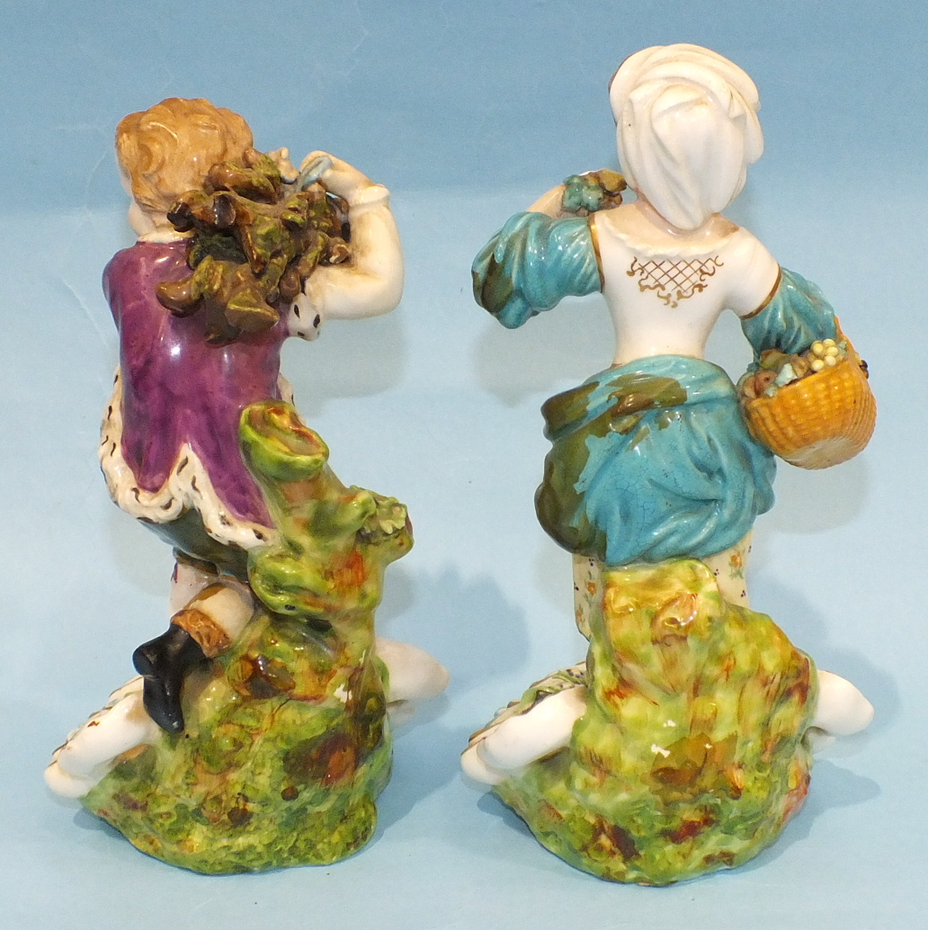 A pair of mid-19th century Derby porcelain figures of the seasons, being Summer and Autumn, - Image 2 of 3