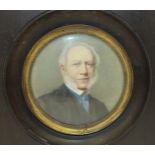 A late-Victorian/Edwardian miniature study of a gentleman 'Mr Riply, Bradford', in circular wooden