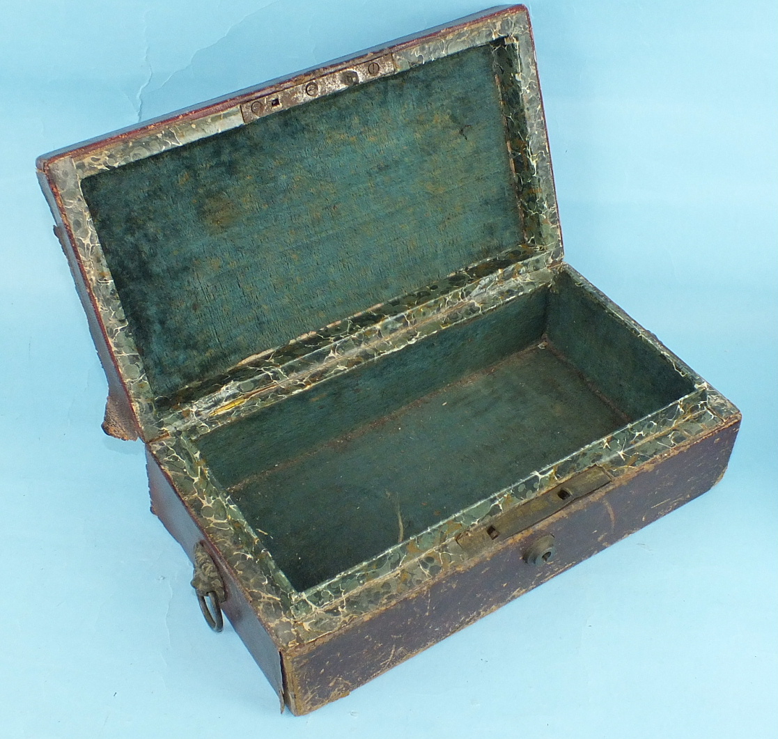 A leather-covered Privy Council Office document box, the tooled leather hinged lid with royal cipher - Image 3 of 5