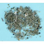 A quantity of mainly silver and white metal chains, clasps, etc. and other items.