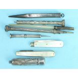 A sterling silver 'Lady Yard O Lette' pencil, a silver propelling pencil and other similar items, (