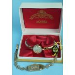 A ladies 'Crusader' 9ct-gold-cased wrist watch on gold bracelet, 13.6g and a ladies Roamer wrist