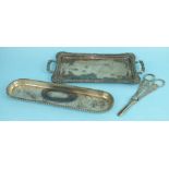 A small silver two-handled rectangular tray with embossed decorated border, Sheffield 1900, 22 x