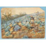 W Darton WOMEN GATHERING CABBAGES IN A FIELD Signed watercolour, dated 1892, unframed, damage to