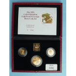 The Royal Mint 1991 United Kingdom Gold Proof Sovereign Three-Coin Set, comprising: double-