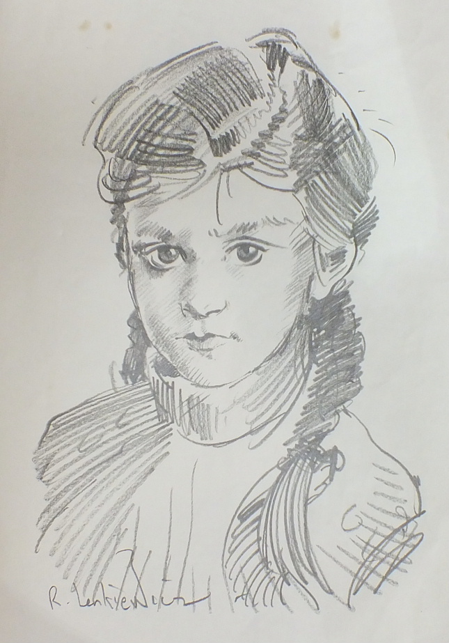 R O Lenkiewicz, a signed pencil sketch on paper, portrait of a young girl, 42.5 x 29.5cm and another - Image 2 of 2