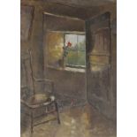 Claude Kitto FLOWERING PLANT ON A COTTAGE WINDOWSILL Signed oil on canvas, dated '56, 35 x 25cm,