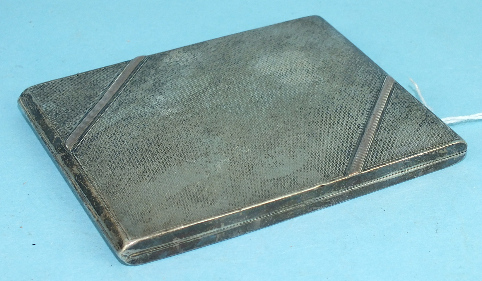 A silver engine-turned cigarette case, Birmingham 1930, 10.5 x 8.2cm, ___3½oz, (inscribed to - Image 2 of 2