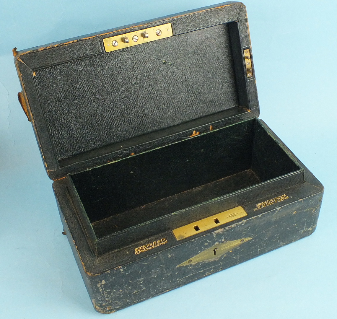 A leather-covered Privy Council Office document box, the tooled leather hinged lid with royal cipher - Image 5 of 5