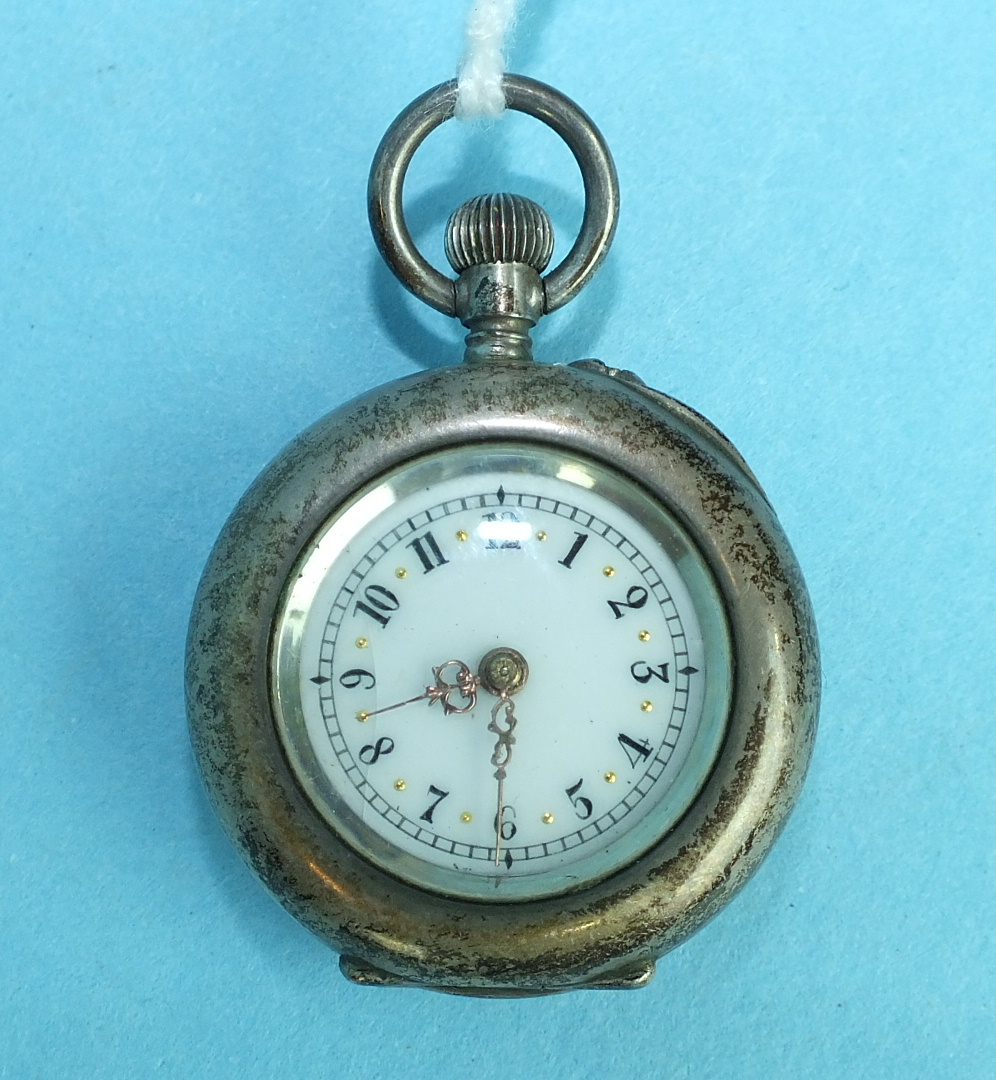 A ladies French 800-silver-cased keyless pocket watch, the back enamelled with a pansy flower - Image 2 of 2